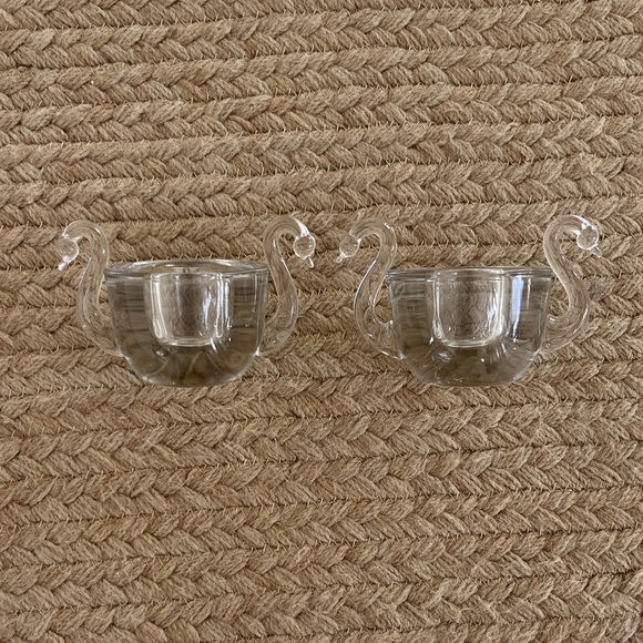 Pair of Clear Glass Vintage Swan Candle Holders - Perfect for Valentine's Day - Picture 2 of 15